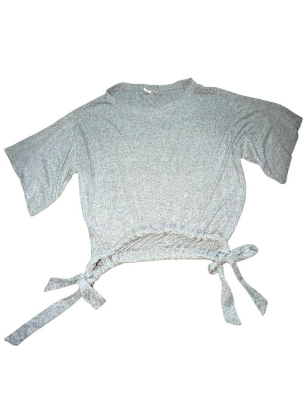 Gap Ribbed Softspun Short Sleeve Side-Tie Top-Gray-Size M-GUC